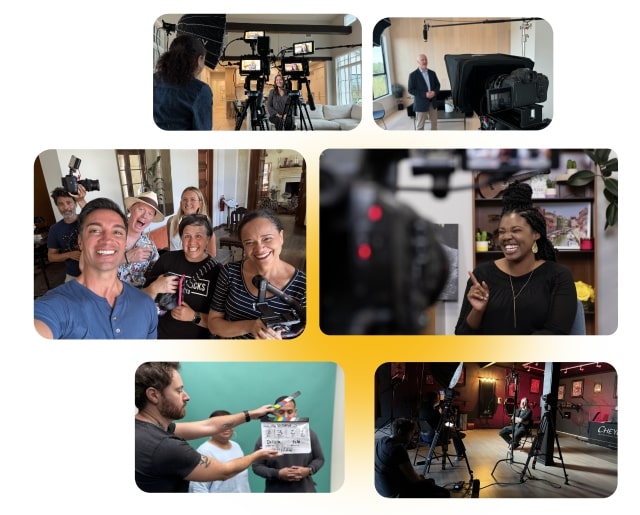 Collage of different video production scene from Mosaic Media Films